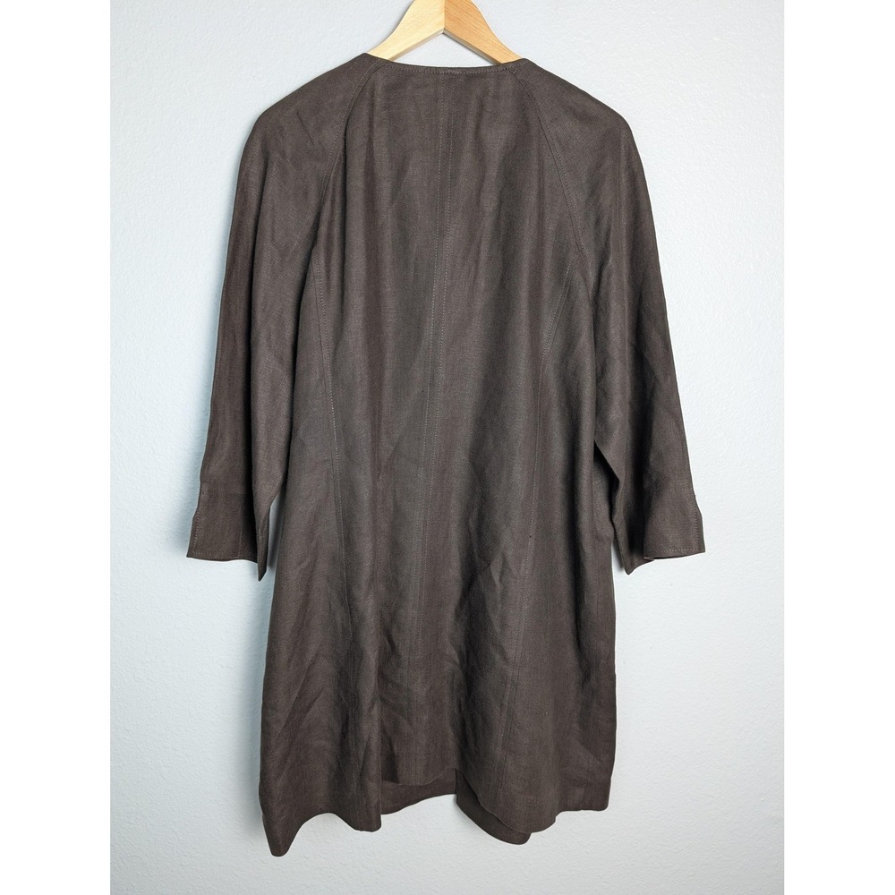 Talbots Coat Womens XL Brown Linen Overcoat Collarless Pockets Unlined - Picture 8 of 9
